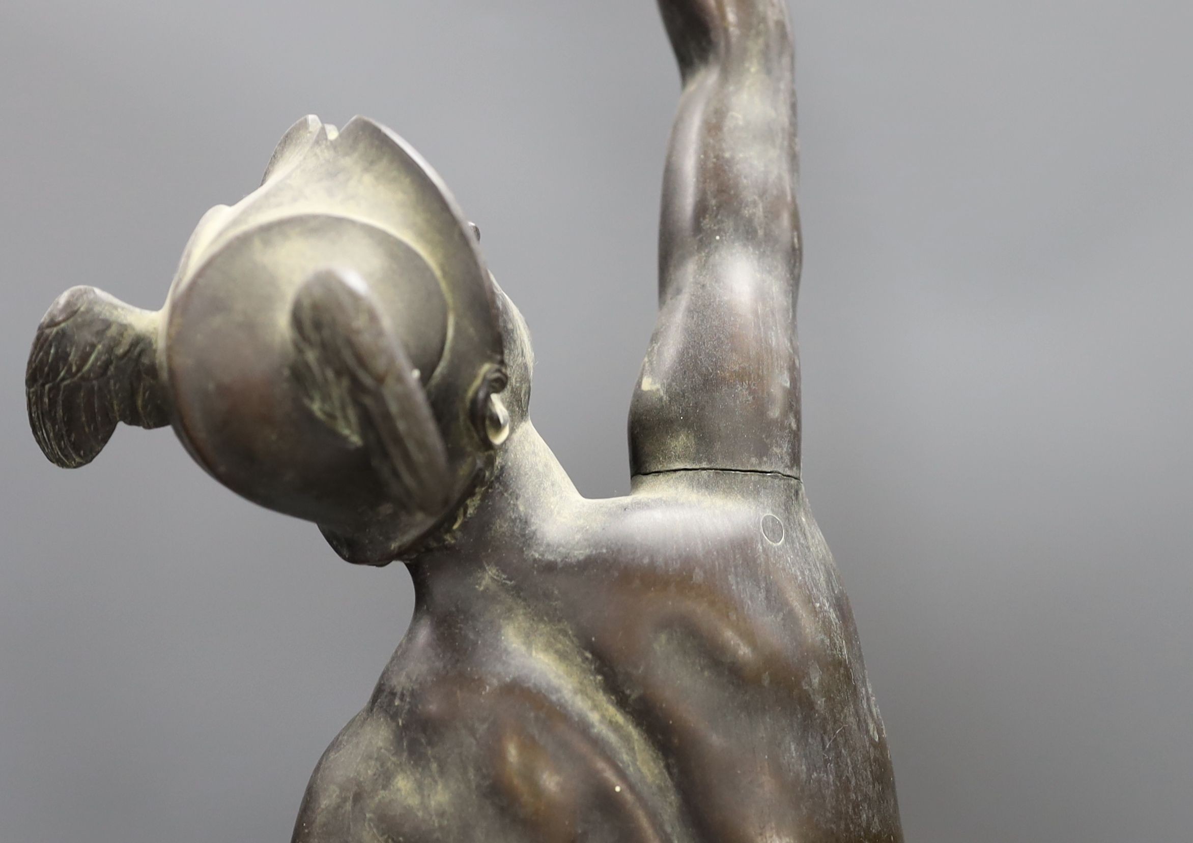 A large late 19th century bronze figure of Mercury, 79 cms high.